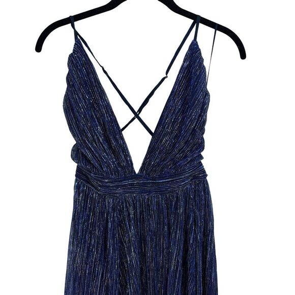 NWT Lulus Stunner Shiny Metallic Backless Maxi Dress Blue Prom Homecoming Size S - Picture 3 of 14